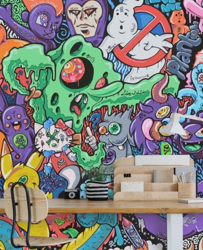 papier peint graffiti coloré appelé Ghosts by Grins Walls pour les chambres d'adolescents, les bureaux à domicile et les grottes pour hommes papier peint graffiti coloré appelé Ghosts by Grins Walls pour les chambres d'adolescents, les bureaux à domicile et les grottes pour hommes