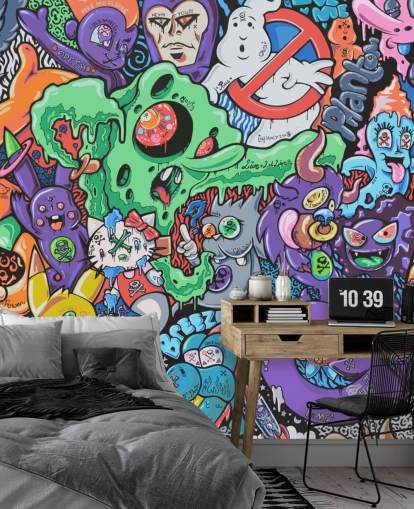 papier peint graffiti coloré appelé Ghosts by Grins Walls pour les chambres d'adolescents, les bureaux à domicile et les grottes pour hommes papier peint graffiti coloré appelé Ghosts by Grins Walls pour les chambres d'adolescents, les bureaux à domicile et les grottes pour hommes