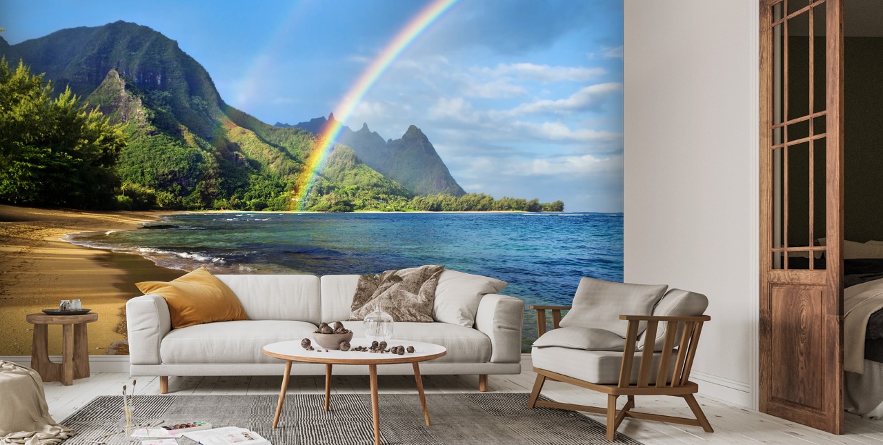 Haena Beach Regenbogen Wandbild Hawaiwai Tapete Wallsauce De