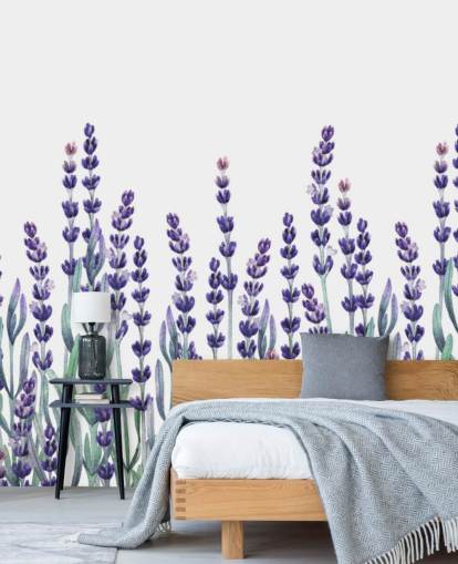 purple and green customisable floral border wallpaper mural called Growing Lavender for bedrooms and bathrooms purple and green customisable floral border wallpaper mural called Growing Lavender for bedrooms and bathrooms