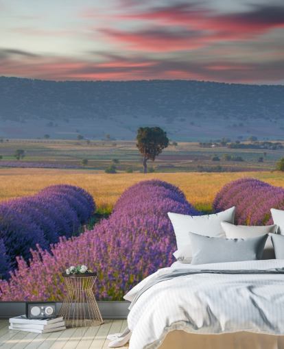anpassningsbar lantlig väggmålning som heter Lavender Hills för sovrum och vardagsrum anpassningsbar lantlig väggmålning som heter Lavender Hills för sovrum och vardagsrum