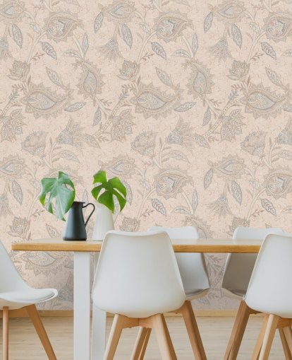 Beiges personalisierbares Boho-Tapeten-Wandbild namens Beige Boho Floral Paisley von Bloomery Decor Beiges personalisierbares Boho-Tapeten-Wandbild namens Beige Boho Floral Paisley von Bloomery Decor