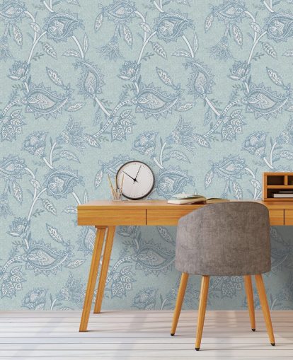 blue custom bohemian wallpaper mural called Blue Boho Floral Paisley by Bloomery Decor blue custom bohemian wallpaper mural called Blue Boho Floral Paisley by Bloomery Decor