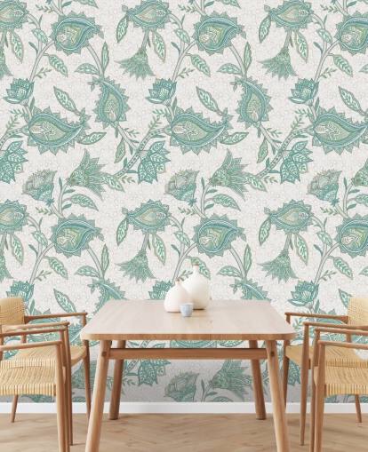 grünes individuelles Paisley-Tapeten-Wandbild namens Green Boho Floral Paisley von Bloomery Decor grünes individuelles Paisley-Tapeten-Wandbild namens Green Boho Floral Paisley von Bloomery Decor