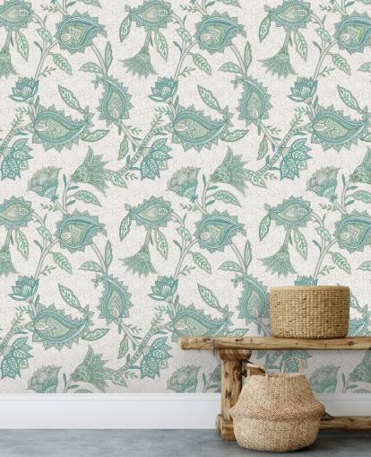 green custom paisley wallpaper mural called Green Boho Floral Paisley by Bloomery Decor green custom paisley wallpaper mural called Green Boho Floral Paisley by Bloomery Decor