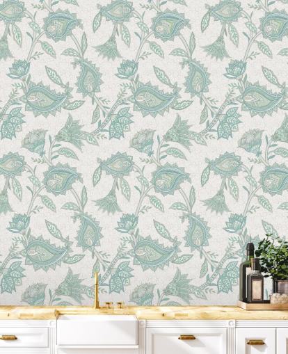 lysegrøn brugerdefineret paisley tapetmaleri kaldet Pale Green Floral Paisley af Bloomery Decor lysegrøn brugerdefineret paisley tapetmaleri kaldet Pale Green Floral Paisley af Bloomery Decor