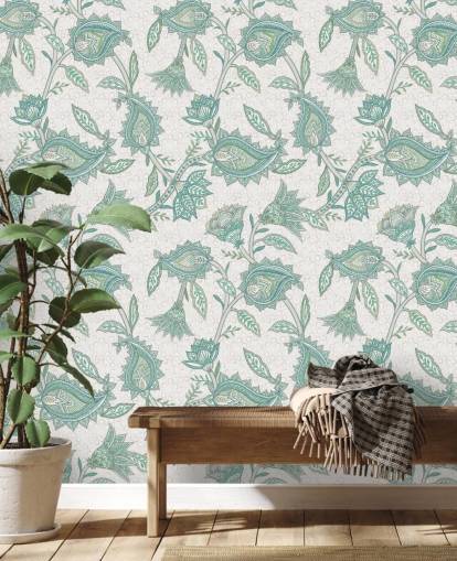 teal custom pattern wallpaper mural called Pale Teal Floral Paisley by Bloomery Decor teal custom pattern wallpaper mural called Pale Teal Floral Paisley by Bloomery Decor