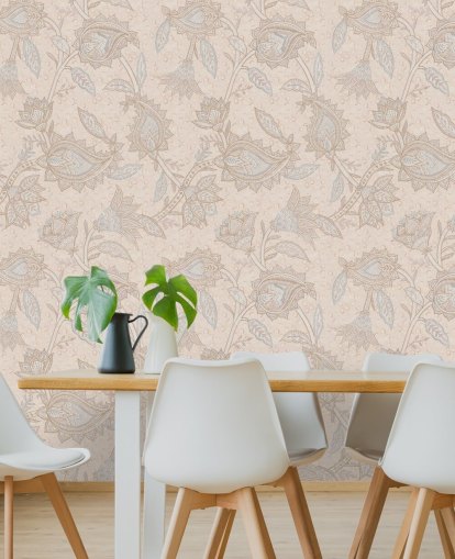 beige custom boho wallpaper mural called Soft Beige Floral Paisley by Bloomery Decor beige custom boho wallpaper mural called Soft Beige Floral Paisley by Bloomery Decor