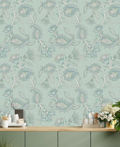 teal custom paisley wallpaper mural called Teal Boho Floral Paisley by Bloomery Decor teal custom paisley wallpaper mural called Teal Boho Floral Paisley by Bloomery Decor