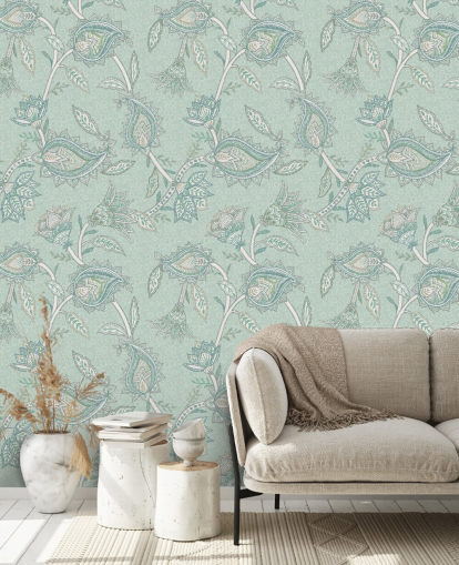 teal custom paisley wallpaper mural called Teal Boho Floral Paisley by Bloomery Decor teal custom paisley wallpaper mural called Teal Boho Floral Paisley by Bloomery Decor