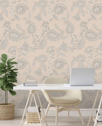 mural de papel de parede paisley personalizado em creme chamado Cream Indian Paisley da Bloomery Decor mural de papel de parede paisley personalizado em creme chamado Cream Indian Paisley da Bloomery Decor