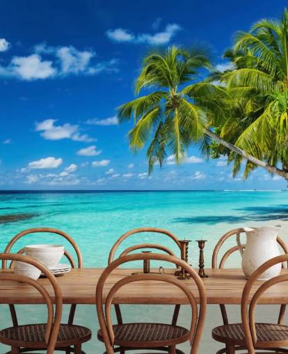 Palm Tree on White Sanded Tropical Beach Wallpaper Palm Tree on White Sanded Tropical Beach Wallpaper