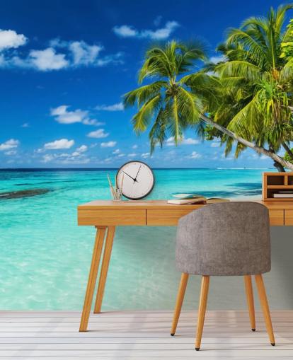 Palmu valkoisella hiotun trooppisen rannan taustakuvalla Palmu valkoisella hiotun trooppisen rannan taustakuvalla