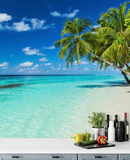 Palm Tree on White Sanded Tropical Beach Wallpaper Palm Tree on White Sanded Tropical Beach Wallpaper