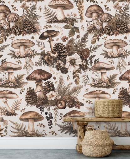 Braunes personalisierbares Pilz-Wandbild namens Mushroom Woodland Neutral von Andrea Haase Braunes personalisierbares Pilz-Wandbild namens Mushroom Woodland Neutral von Andrea Haase