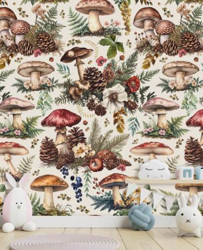 tilpassbart sopptapet veggmaleri kalt Mushroom Woodland av Andrea Haase tilpassbart sopptapet veggmaleri kalt Mushroom Woodland av Andrea Haase