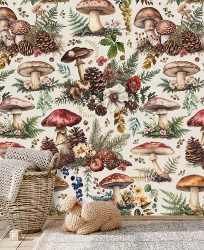mural de papel pintado de hongos personalizable llamado Mushroom Woodland de Andrea Haase mural de papel pintado de hongos personalizable llamado Mushroom Woodland de Andrea Haase
