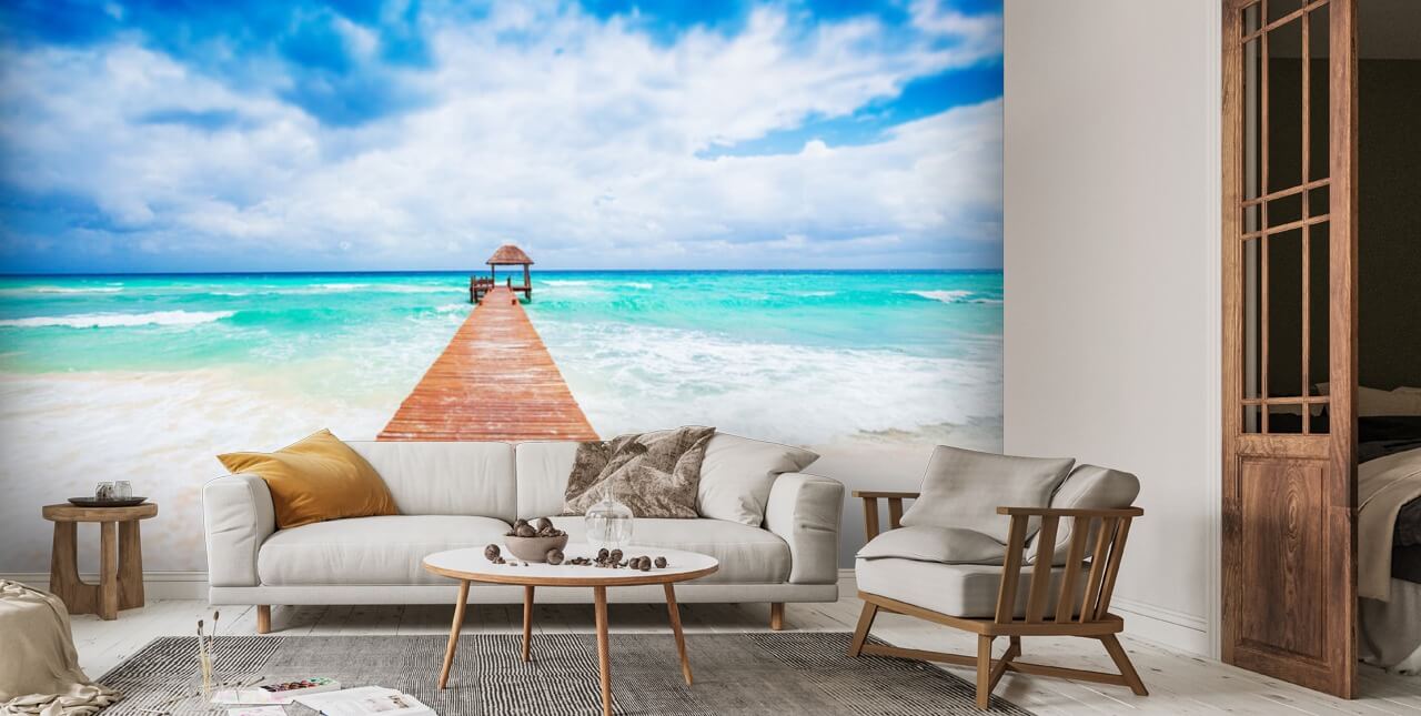 Tropical Beach with Jetty Wallpaper | Wallsauce CA