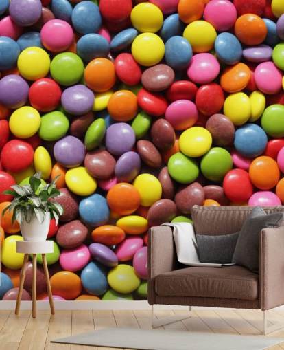 rainbow colored chocolates wallpaper mural called Colorful Sweets for kids bedrooms, sweet shops and businesses rainbow colored chocolates wallpaper mural called Colorful Sweets for kids bedrooms, sweet shops and businesses