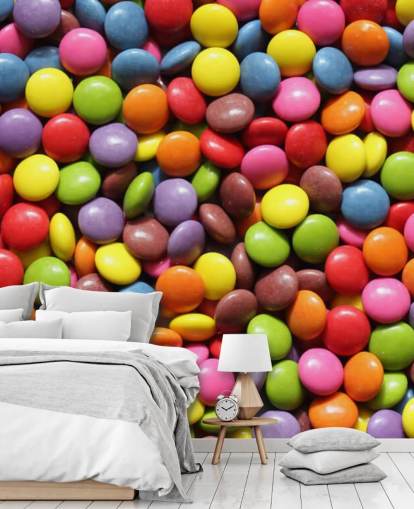 rainbow coloured chocolates wallpaper mural called Colourful Sweets for kids bedrooms, sweet shops and businesses rainbow coloured chocolates wallpaper mural called Colourful Sweets for kids bedrooms, sweet shops and businesses