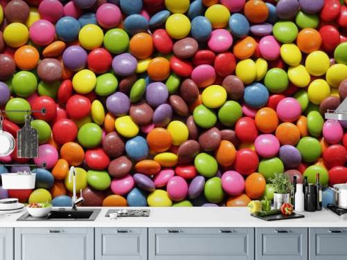 papier peint mural de chocolats aux couleurs arc-en-ciel appelé Colourful Sweets pour les chambres d'enfants, les confiseries et les entreprises
