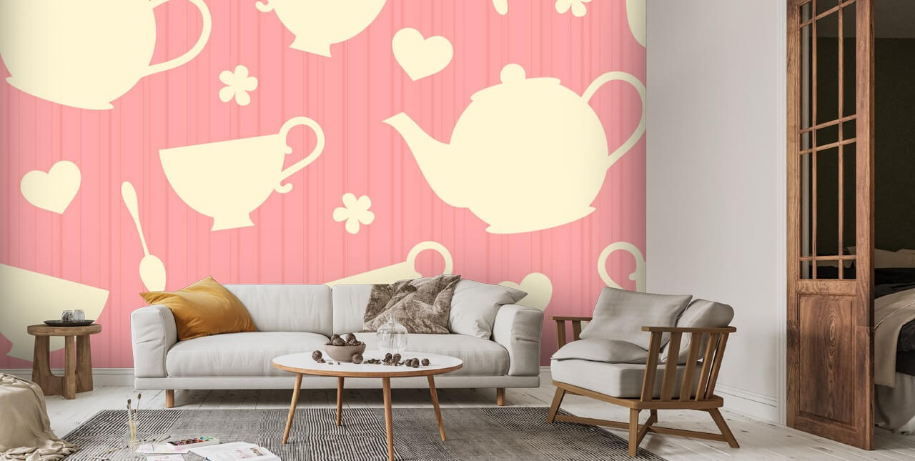 Tea Time - Pink Wallpaper | Wallsauce UK