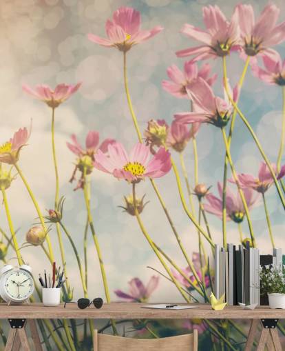 Pink Flowers in a Field Wall Mural Pink Flowers in a Field Wall Mural