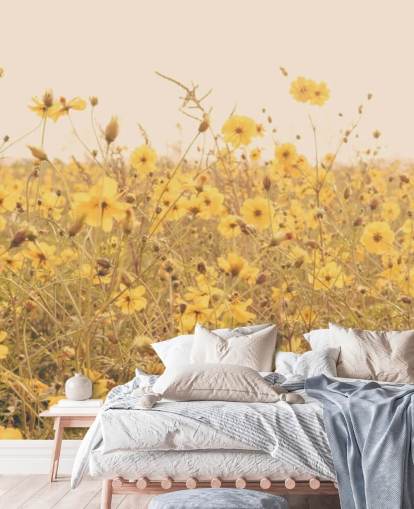 Floral Yellow Flowers in Field in Sepia Wall Mural Floral Yellow Flowers in Field in Sepia Wall Mural