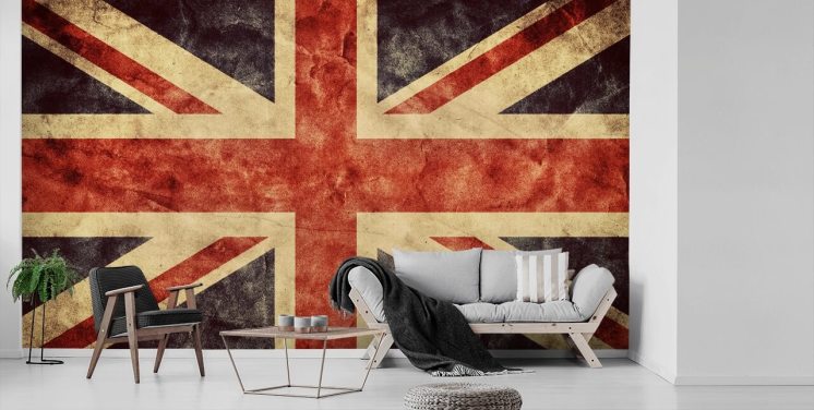 rødt, hvitt og blått tilpasset union jack tapetmaleri kalt Vintage Union Jack for soverom eller kontorer 