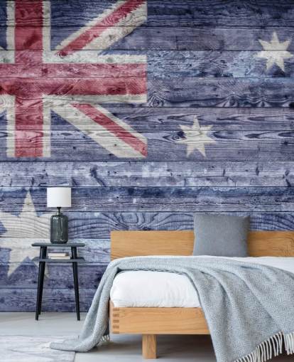bandeira australiana azul, branca e vermelha em painéis de madeira papel de parede bandeira australiana azul, branca e vermelha em painéis de madeira papel de parede