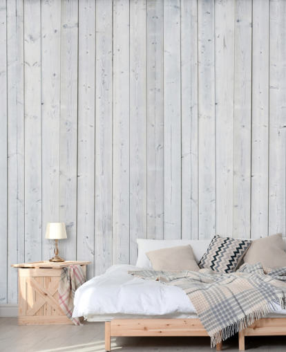 Decorazione murale con pannelli in legno bianco Decorazione murale con pannelli in legno bianco