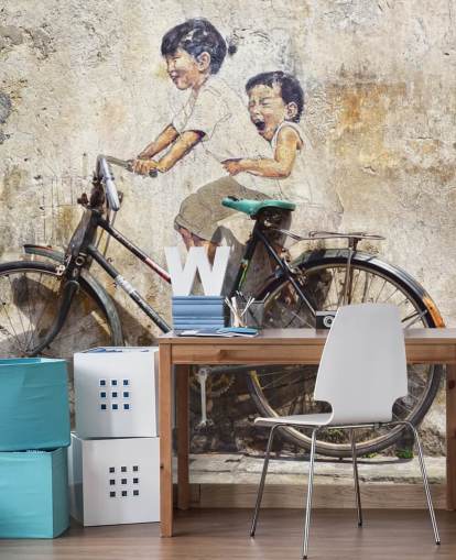 mural de papel de parede em estilo banksy chamado Little Children on a Bicycle para quartos, empresas e escritórios mural de papel de parede em estilo banksy chamado Little Children on a Bicycle para quartos, empresas e escritórios