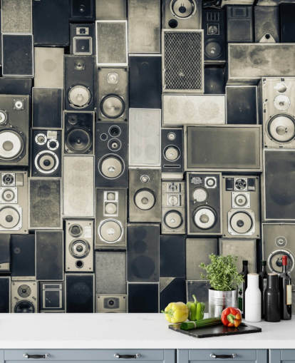 papel pintado de altavoz personalizable en blanco y negro llamado Music Speakers Wall Monochrome para dormitorio papel pintado de altavoz personalizable en blanco y negro llamado Music Speakers Wall Monochrome para dormitorio