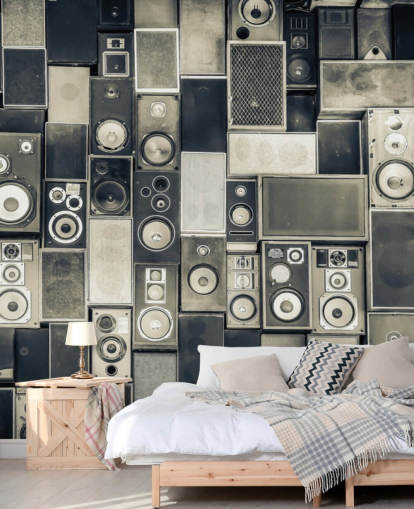 schwarz-weiße anpassbare Lautsprecher-Tapete namens Music Speakers Wall Monochrome für Schlafzimmer schwarz-weiße anpassbare Lautsprecher-Tapete namens Music Speakers Wall Monochrome für Schlafzimmer