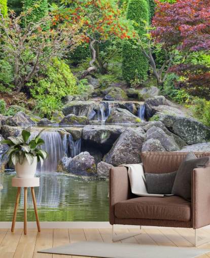 Decorazione murale con giardino con cascata giapponese Decorazione murale con giardino con cascata giapponese