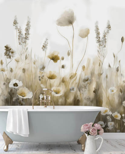 gul och grå vildblomma tapetväggmålning kallad Ease III av Marina Stupakova för sovrum, kök och badrum gul och grå vildblomma tapetväggmålning kallad Ease III av Marina Stupakova för sovrum, kök och badrum