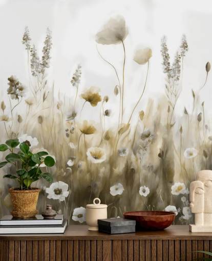 papier peint mural de fleurs sauvages jaunes et grises appelé Ease III de Marina Stupakova pour les chambres, les cuisines et les salles de bain papier peint mural de fleurs sauvages jaunes et grises appelé Ease III de Marina Stupakova pour les chambres, les cuisines et les salles de bain