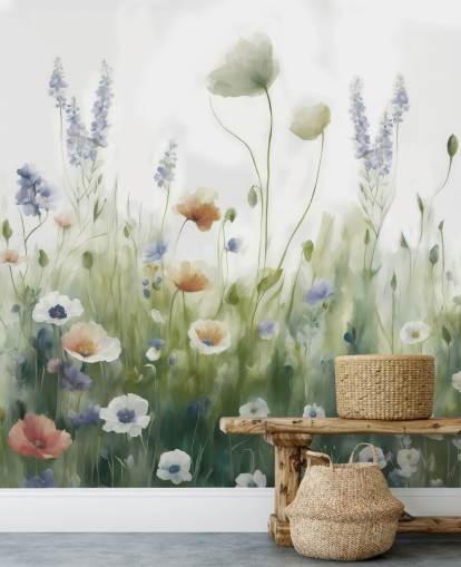 colourful wildflower wall mural called Ease by Marina Stupakova for bedrooms, living rooms and hallways colourful wildflower wall mural called Ease by Marina Stupakova for bedrooms, living rooms and hallways