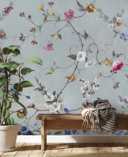 papier peint mural à motif floral bleu appelé Floral Heaven par Marina Stupakova pour les chambres et les salons papier peint mural à motif floral bleu appelé Floral Heaven par Marina Stupakova pour les chambres et les salons