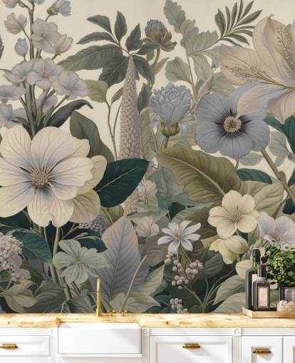 blue and beige floral pattern wall mural called Love on Weekend II by Marina Stupakova for bedrooms and living rooms blue and beige floral pattern wall mural called Love on Weekend II by Marina Stupakova for bedrooms and living rooms