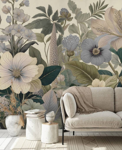 blue and beige floral pattern wall mural called Love on Weekend II by Marina Stupakova for bedrooms and living rooms blue and beige floral pattern wall mural called Love on Weekend II by Marina Stupakova for bedrooms and living rooms