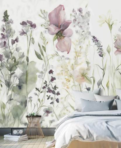 white, purple and green floral wallpaper mural called The Softness of Heart III by Marina Stupakova white, purple and green floral wallpaper mural called The Softness of Heart III by Marina Stupakova