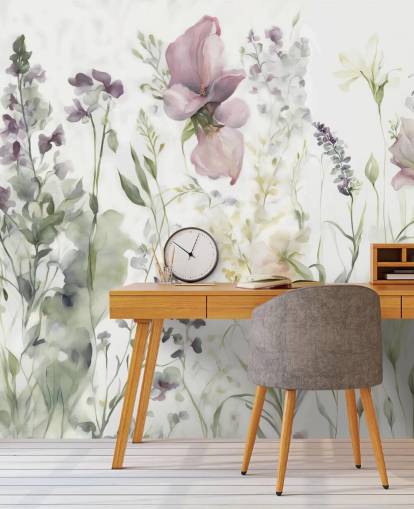 white, purple and green floral wallpaper mural called The Softness of Heart III by Marina Stupakova white, purple and green floral wallpaper mural called The Softness of Heart III by Marina Stupakova