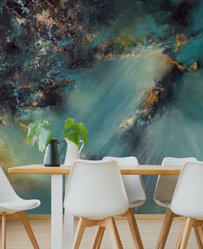 Blaugrünes, personalisierbares abstraktes Tapeten-Wandbild namens Celestial Light von Alison Johnson für Schlafzimmer, Wohnzimmer und Badezimmer Blaugrünes, personalisierbares abstraktes Tapeten-Wandbild namens Celestial Light von Alison Johnson für Schlafzimmer, Wohnzimmer und Badezimmer