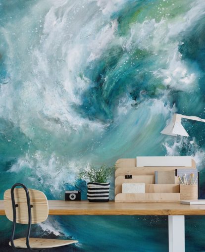 blue and white customisable abstract ocean wallpaper mural called Sea Crash by Alison Johnson for bathrooms and kitchens blue and white customisable abstract ocean wallpaper mural called Sea Crash by Alison Johnson for bathrooms and kitchens