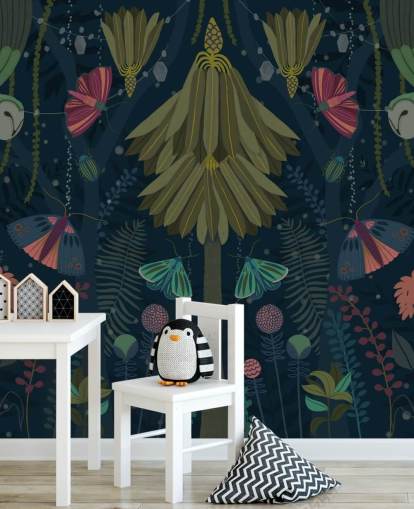 mural de papel de parede de jardim escuro personalizável chamado Nocturne de Kate Merritt mural de papel de parede de jardim escuro personalizável chamado Nocturne de Kate Merritt