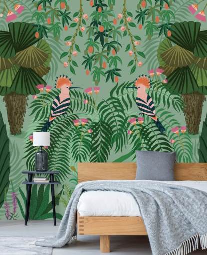 anpassbares tropisches Tapeten-Wandbild in Grün und Rosa namens Tropical Gardens von Kate Merritt anpassbares tropisches Tapeten-Wandbild in Grün und Rosa namens Tropical Gardens von Kate Merritt