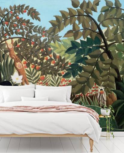 colourful fine art wallpaper mural called Exotic Landscape by Henri Rousseau colourful fine art wallpaper mural called Exotic Landscape by Henri Rousseau