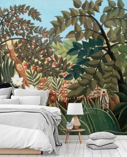 colourful fine art wallpaper mural called Exotic Landscape by Henri Rousseau colourful fine art wallpaper mural called Exotic Landscape by Henri Rousseau