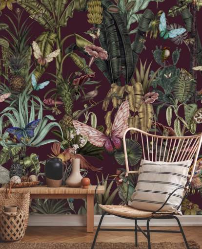 Buntes Wandbild mit Dschungel-Tiermotiv namens Butterfly Paradise von Karina Eibatova für Schlafzimmer und Flure Buntes Wandbild mit Dschungel-Tiermotiv namens Butterfly Paradise von Karina Eibatova für Schlafzimmer und Flure